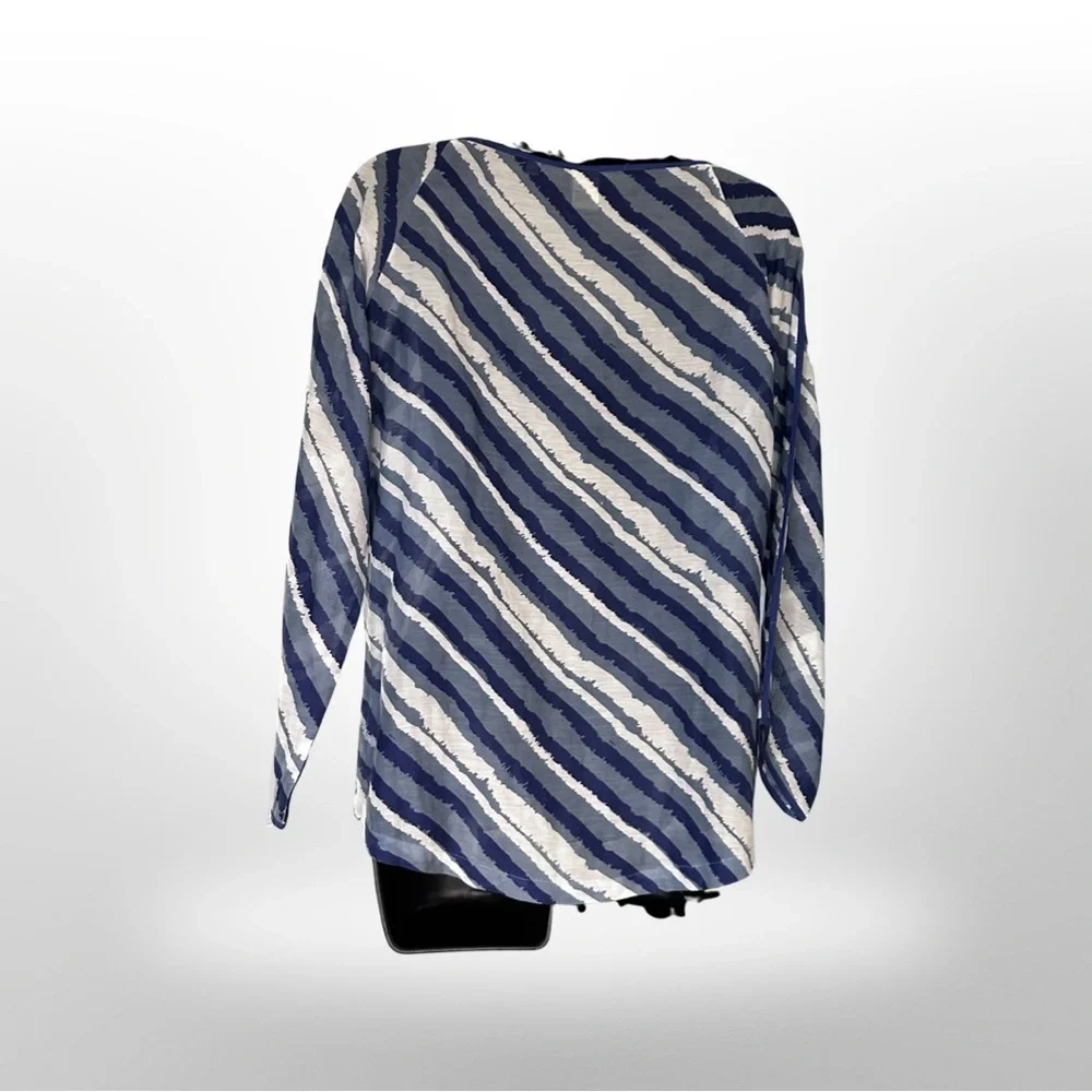 Herion Italy Sheer Blue White Diagonal Striped Tunic Blouse Size 40 (US 10) - Picture 4 of 7